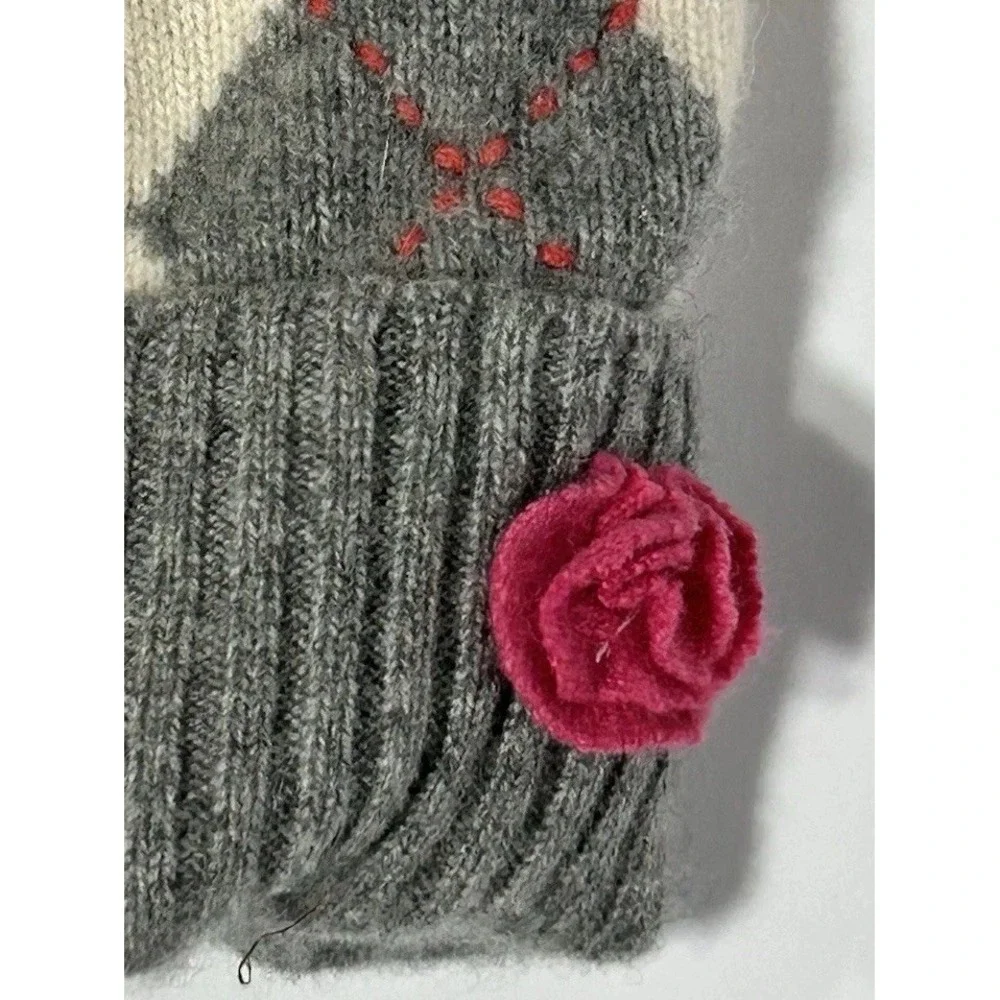 Handmade Women's Cashmere Mittens Upcycled Argyle Fleece Lined Warm Winter Gray